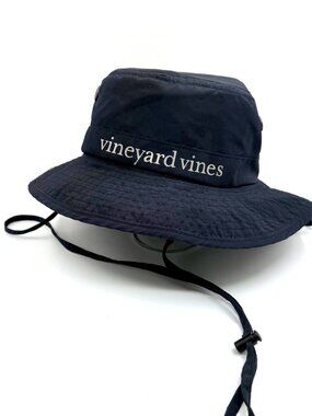 Vineyard Vines Navy Bucket Hat Boonie Sun Hat Mesh Lined Adjustable Chin Strap